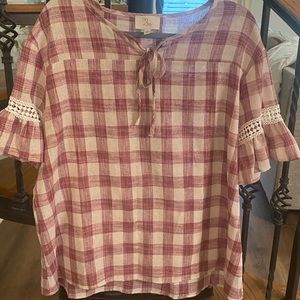 Llove checkered shirt sleeve too large 12/14